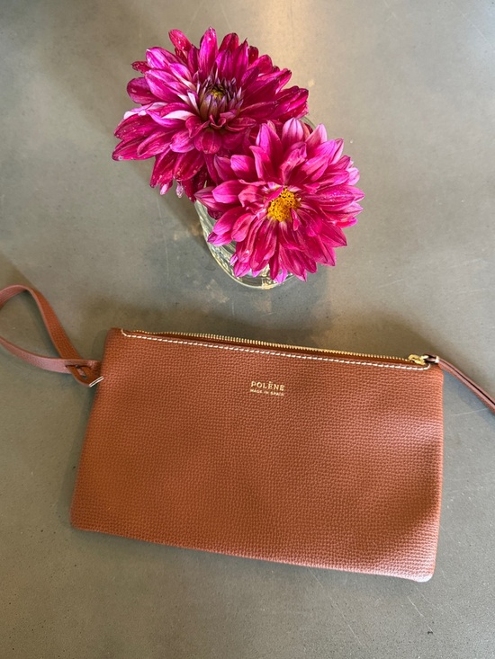 Polene Handbags - Polène Tan Pebbled Leather Wristlet Clutch